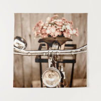 Old bicycle and flowers blur in background process
