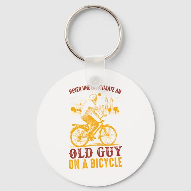 Old Biker Design | Bicycle | Never Underestimate Keychain (Front)