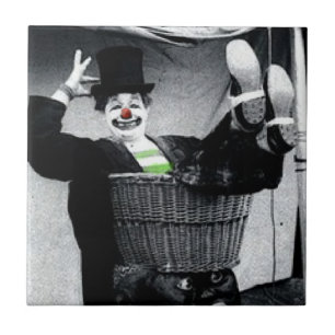 Old Black and White Photo of a Goofy Clown Tile
