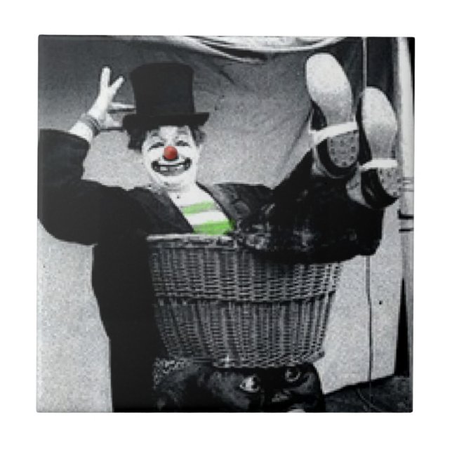 Old Black and White Photo of a Goofy Clown Tile (Front)