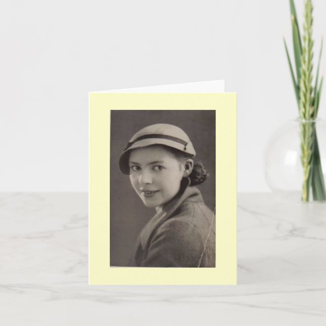 Old black and white photo of beautiful 1930’s lady card (Front)