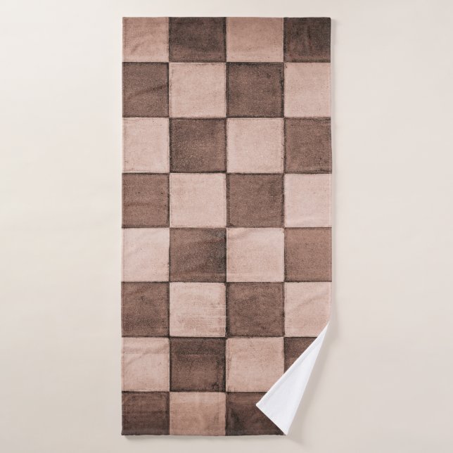 Old black and white tiled stone wall texture backg bath towel (Bath Towel)