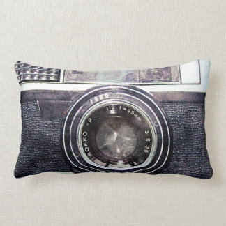 Old black camera lumbar pillow