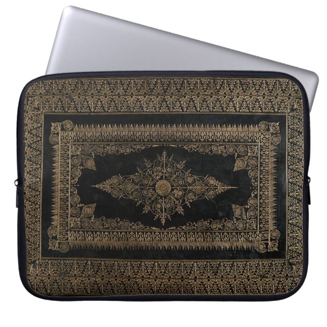 Old Black Leather And Rose Gold Laptop Sleeve (Front)