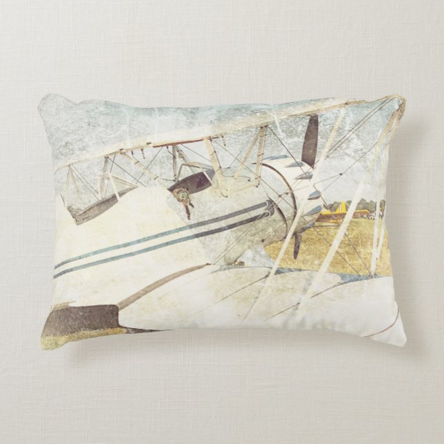 Old Blue Antique Airplane Rectangle Accent Pillow (Front)