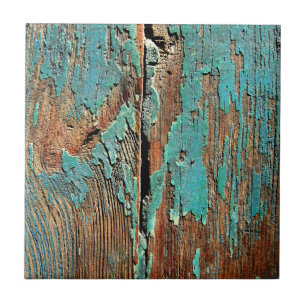 Old blue paint on wood tile
