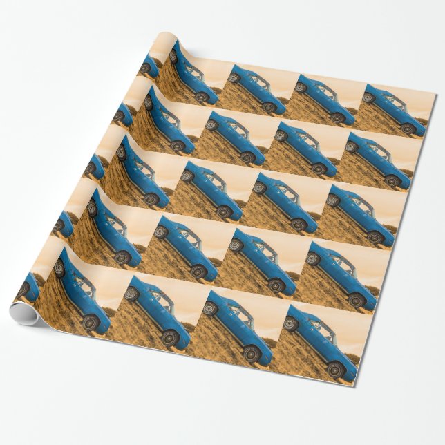 Old Blue Plymouth Barracuda Wrapping Paper (Unrolled)
