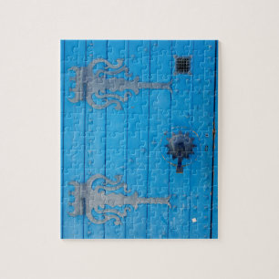 Old Blue Wooden Door Photograph in Tunisia Jigsaw Puzzle