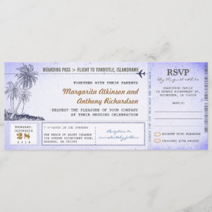 old boarding pass flight wedding invites with RSVP