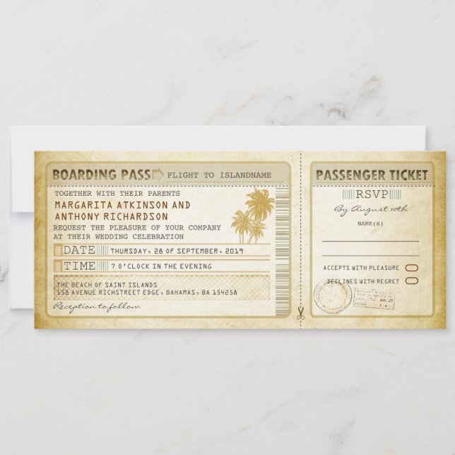 old boarding pass wedding tickets-invites & rsvp invitation (Front)