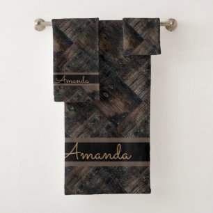 Old boards, old wood, aged wood, wood, firewood bath towel set