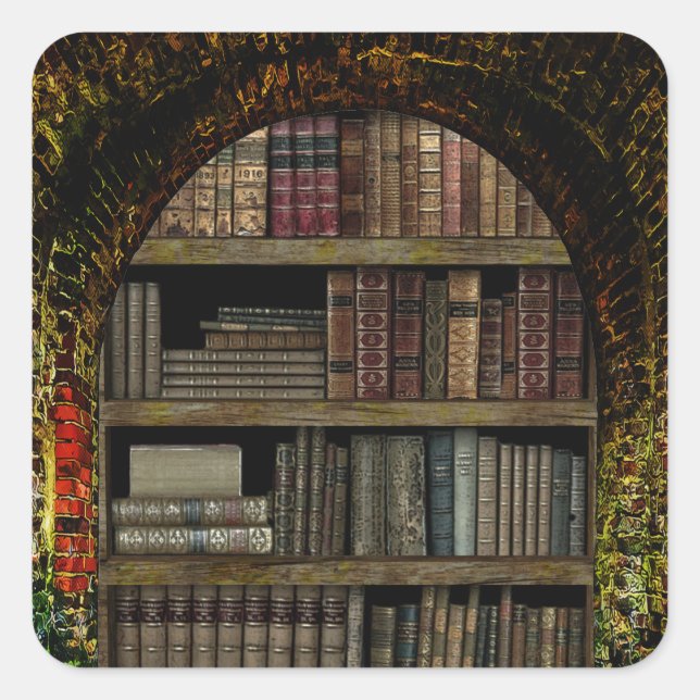 Old Book Library Square Sticker (Front)