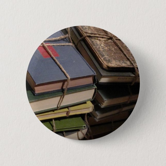 Old book stack 2 inch round button (Front)