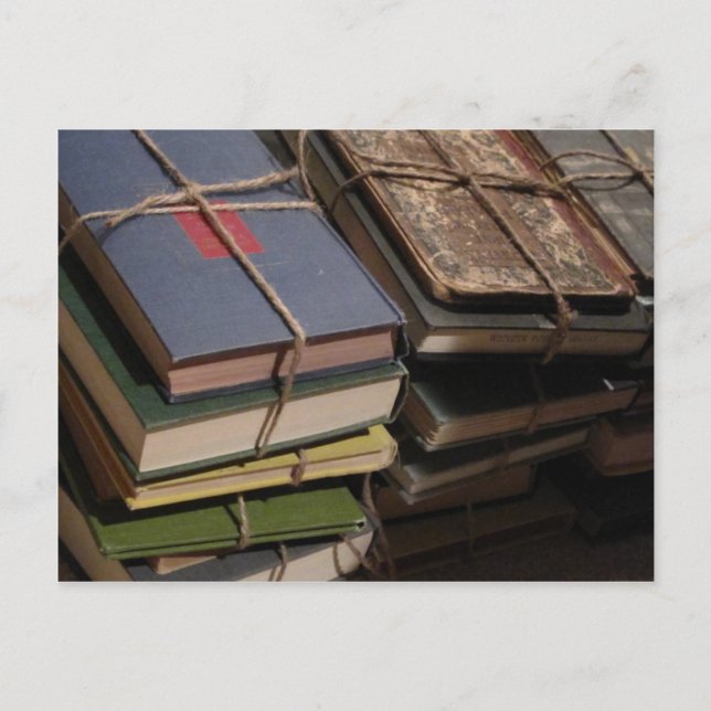 Old book stack postcard (Front)