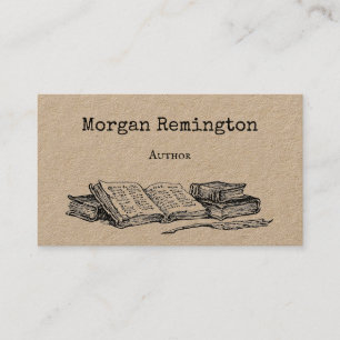 Old Books and Quill Author Writer Librarian QR Business Card