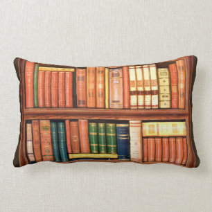 Old Books Antique Library Bookshelf Lumbar Pillow
