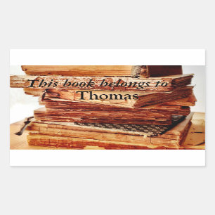 old books in a stack bookplate sticker