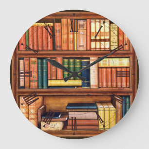 Old Books Library Bookshelf Roman Wall Clock