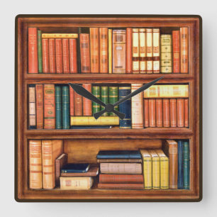 Old Books Library Bookshelf Wall Clock