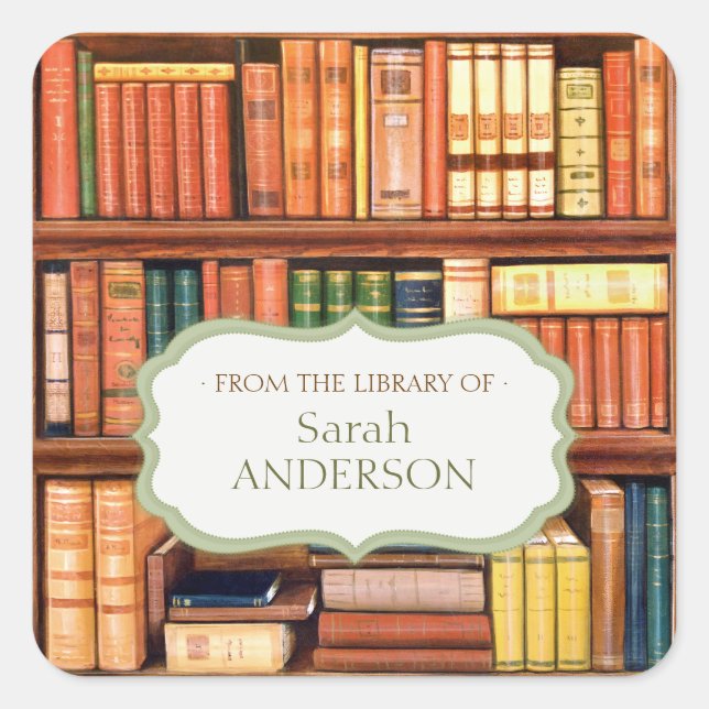 Old Books Library Personalized Bookplate Stickers (Front)