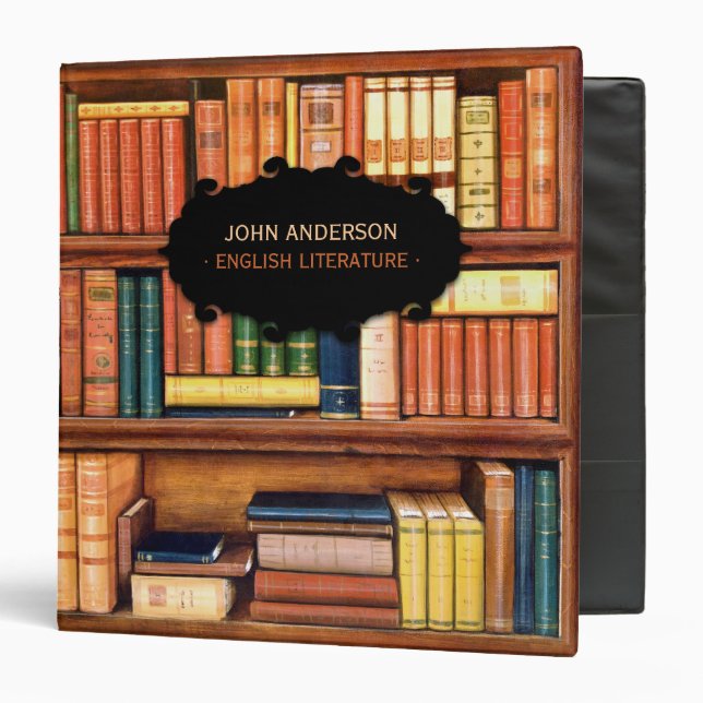 Old Books Vintage Library Bookshelf Binder (Front/Inside)