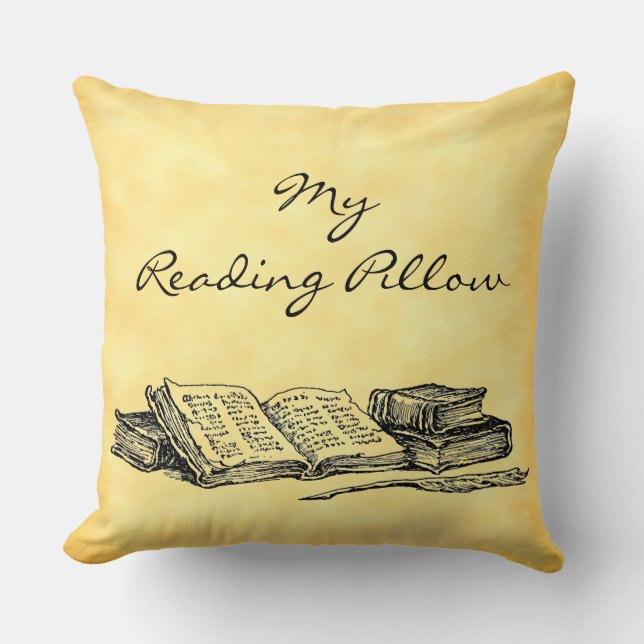 Old Books, Writing Quill on Grunge Custom Pillow (Front)