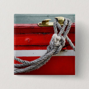 Old Bow Ropes On Brass Cleat On Canal Boat 2 Inch Square Button