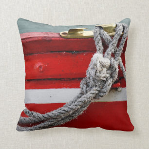 Old Bow Ropes On Brass Cleat On Canal Boat Throw Pillow