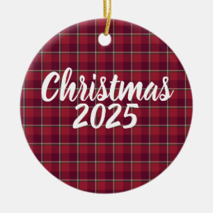 Old Brick and Cab Sav Plaid Christmas 2025 Ceramic Ornament