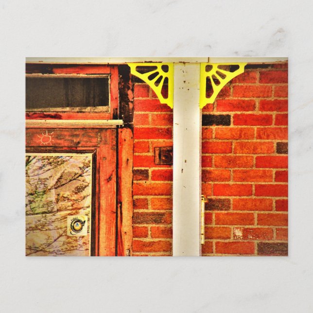 Old Brick House Yellow Moulding Tree Reflections Postcard (Front)