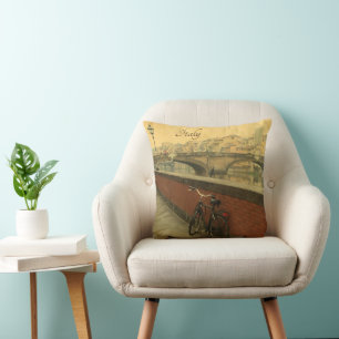 Old bridge in Florence, Italy. Vintage photo Throw Pillow