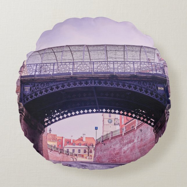 Old bridge,  medieval bridgeantique, arch, archite round pillow (Front)
