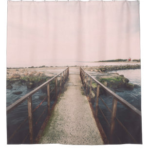 Old bridge with rusty metal rails near sea port. V