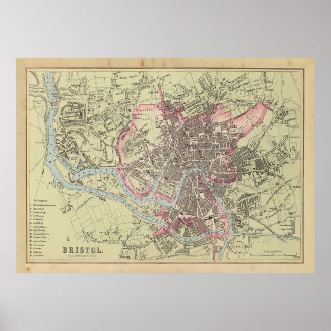 Old Bristol UK Map (1872)  Poster (Front)
