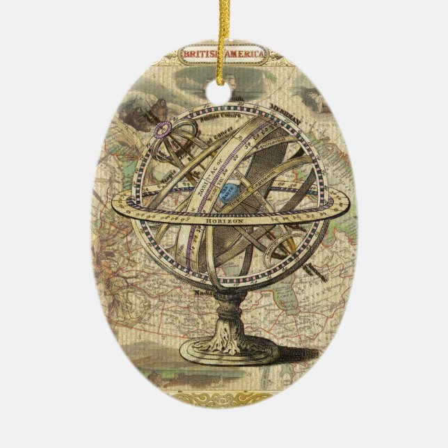 Old British America Explore Polar Bear Compass Map Ceramic Ornament (Front)