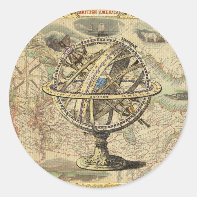 Old British America Explore Polar Bear Compass Map Classic Round Sticker (Front)
