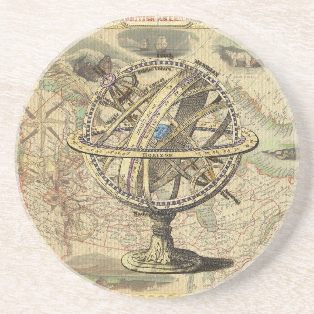 Old British America Explore Polar Bear Compass Map Coaster (Front)
