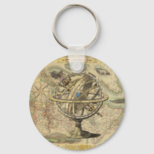 Old British America Explore Polar Bear Compass Map Keychain