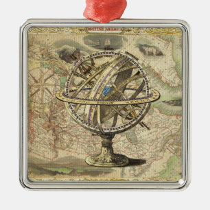 Old British America Explore Polar Bear Compass Map Metal Ornament