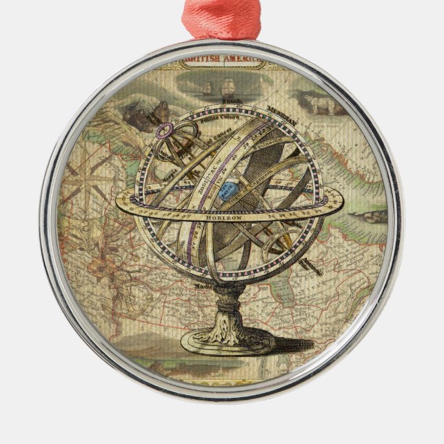 Old British America Explore Polar Bear Compass Map Metal Ornament (Front)