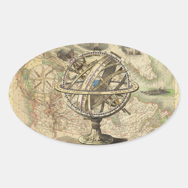 Old British America Explore Polar Bear Compass Map Oval Sticker (Front)
