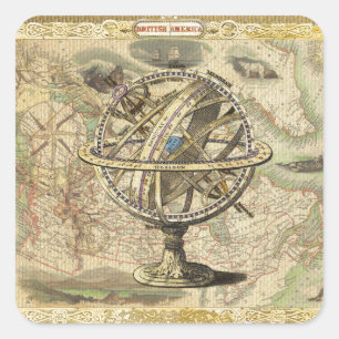 Old British America Explore Polar Bear Compass Map Square Sticker