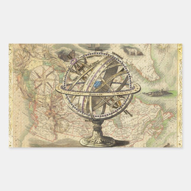 Old British America Explore Polar Bear Compass Map Sticker (Front)