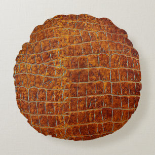 Old brown animal leather texture round pillow