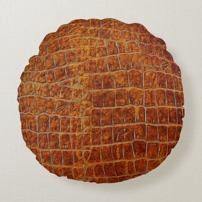 Old brown animal leather texture round pillow (Front)