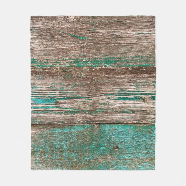 Old brown-blue wooden background with peeling pain fleece blanket (Front)