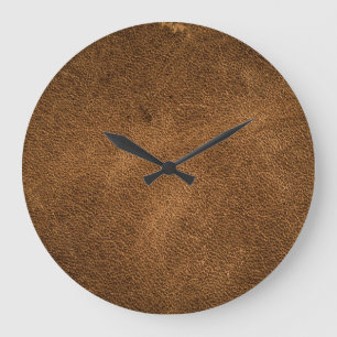Old Brown Leather: Textured Background Large Clock