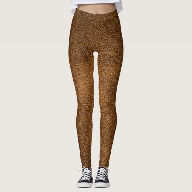 Old Brown Leather: Textured Background Leggings (Front)