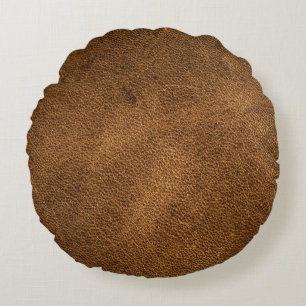 Old Brown Leather: Textured Background Round Pillow