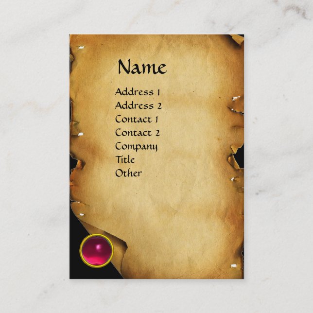 OLD BROWN PARCHMENT, GEM STONE, MONOGRAM BUSINESS CARD (Front)